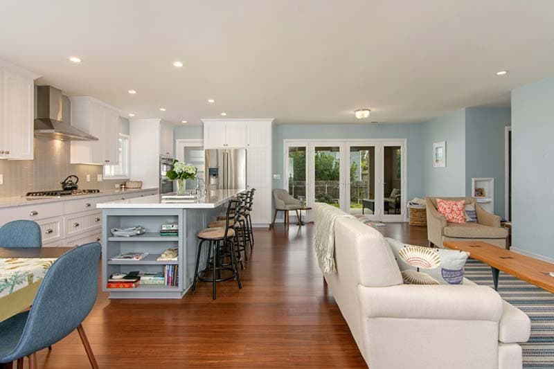 An indoor-outdoor living space at a remodeled San Diego home.